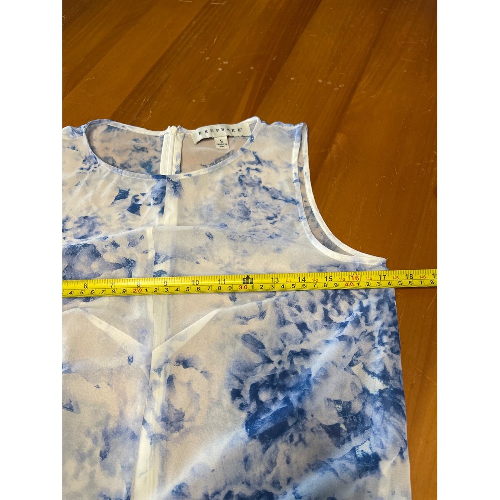 Keepsake Blue White Watercolor Floral Sheer Maxi Dress Sleeveless Small - Picture 7 of 12